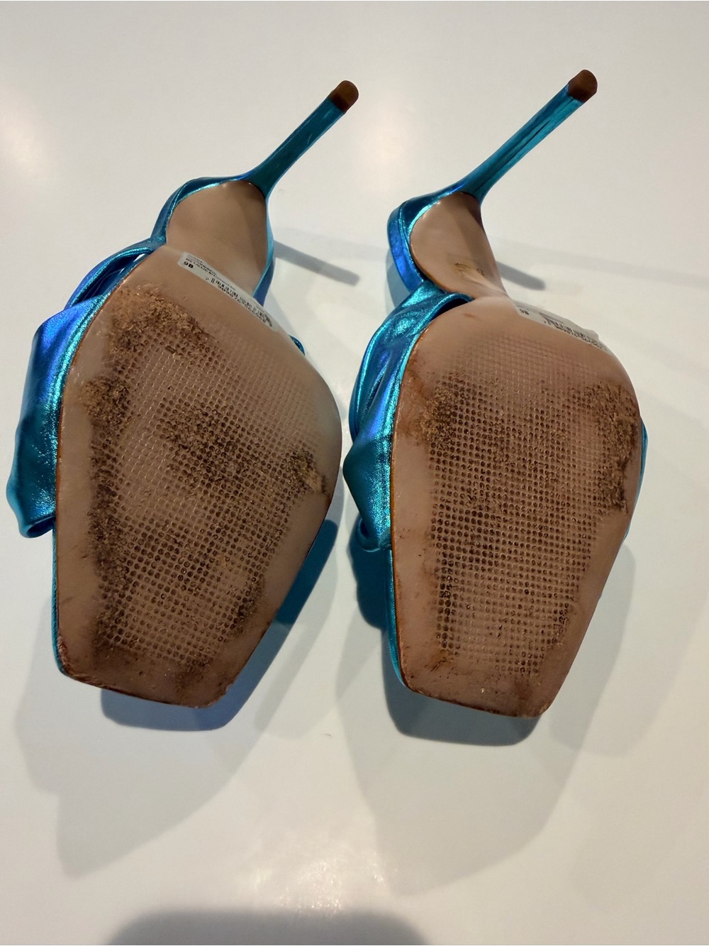 SCHUTZ Metallic Teal Knot Slip-On Heels - Picture 6 of 10